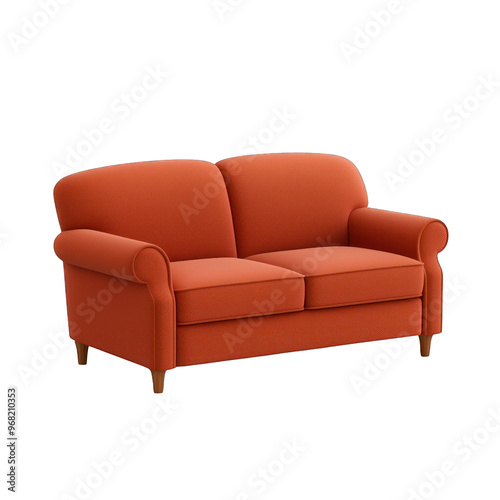 Stylish orange sofa with soft cushions, perfect for modern living rooms or cozy spaces, adding warmth and comfort to any interior. transparent background