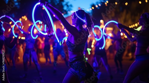 Neon Glow Festival   Woman Dancing with Light Sticks photo