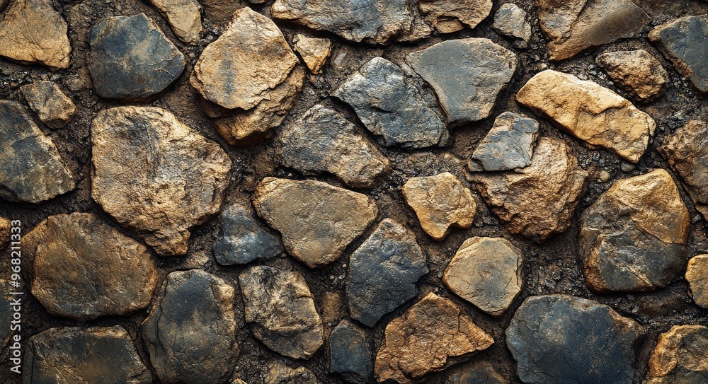 Close-up of textured stone wall featuring various shapes and colors in natural light Close-up of textured stone wall featuring various shapes and colors in natural light