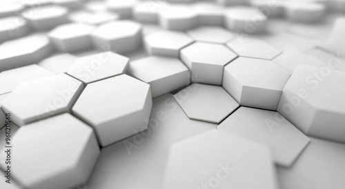Modern geometric pattern created with white hexagonal tiles on a textured wal...