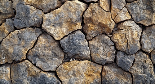 Close-up of textured stone wall featuring various shapes and colors in natural light