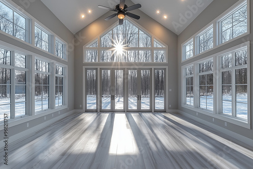 empty room with windows backdrop