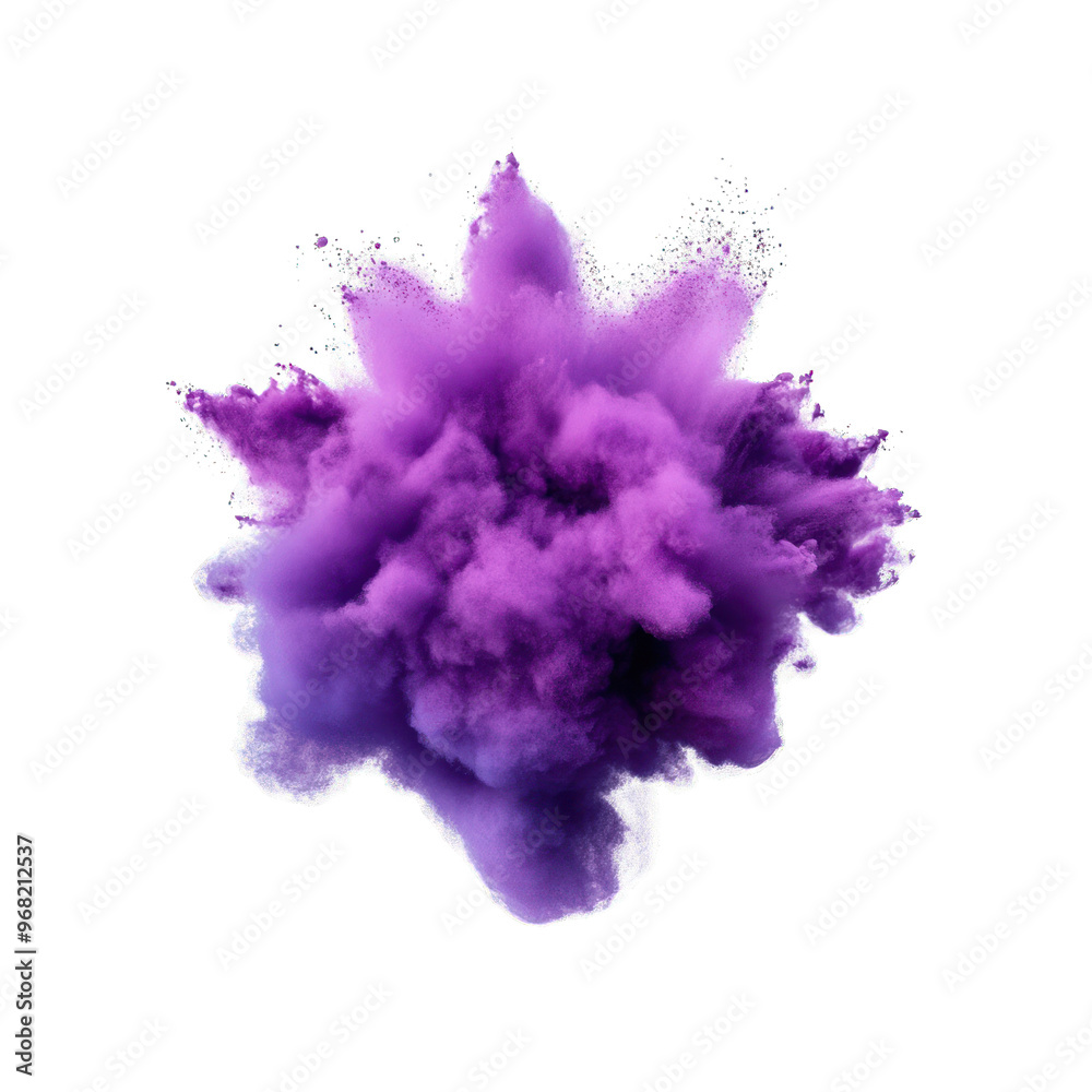 Vibrant purple smoke explosion creating a dramatic and artistic effect. Perfect for backgrounds and creative projects. transparent background