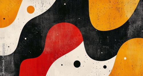 Abstract geometric art featuring circles, lines, and shapes in a balanced com...