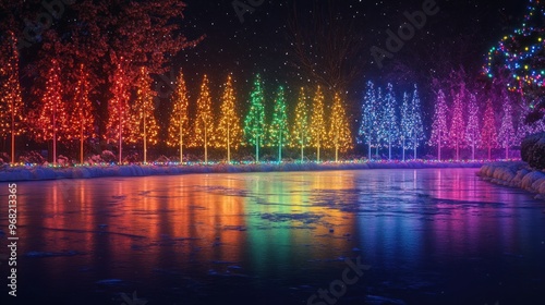 Rainbow Lights Reflecting on Icy Lake