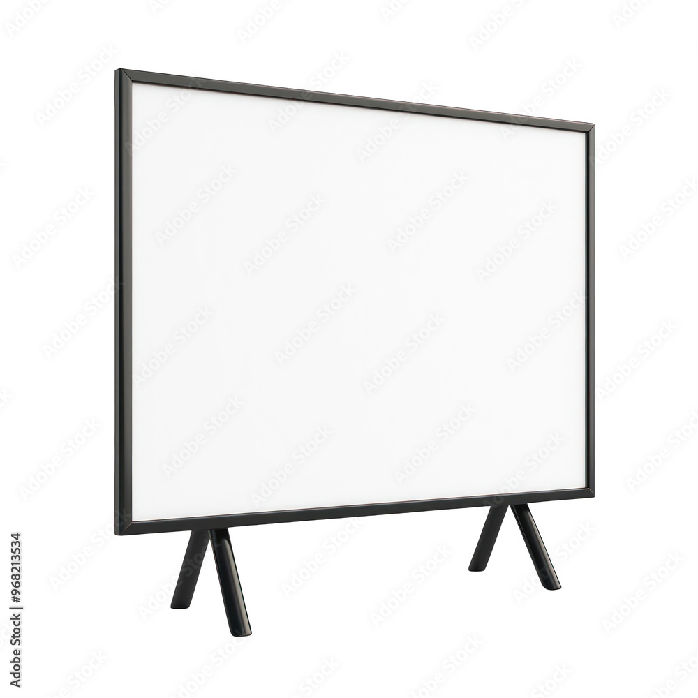 A blank presentation board on a stand, perfect for meetings, classrooms, or brainstorming sessions. transparent background