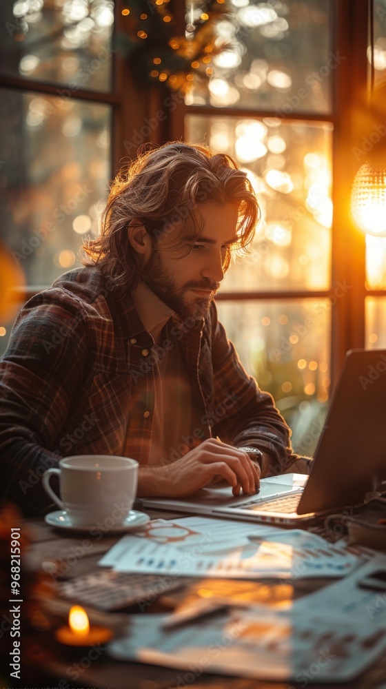 Man sitting at a table with a laptop Man sitting at a table with a laptop