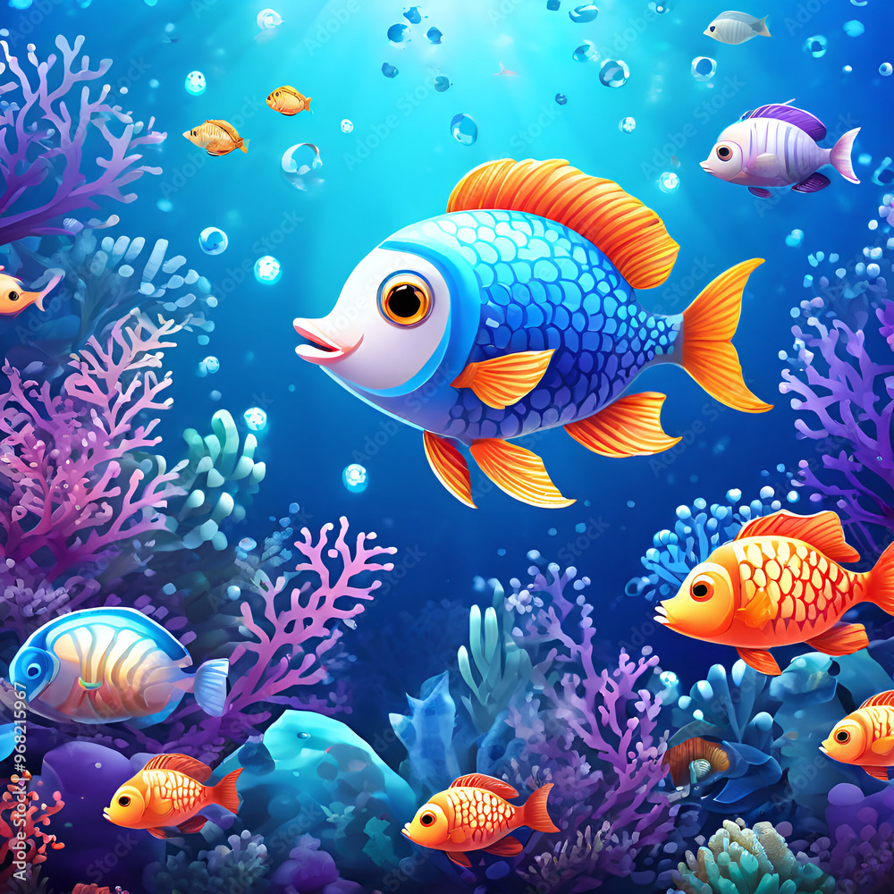 Naklejka premium under the sea filled with fish and coral