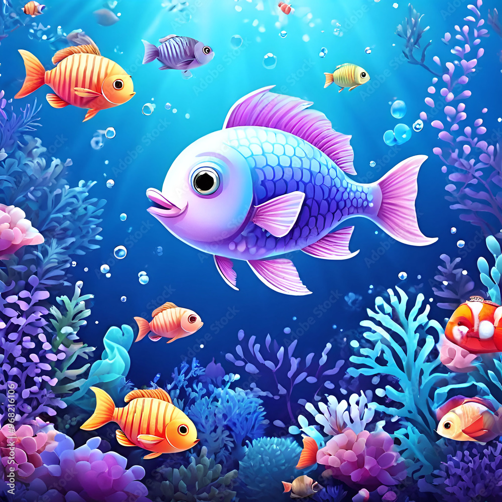 Naklejka premium under the sea filled with fish and coral