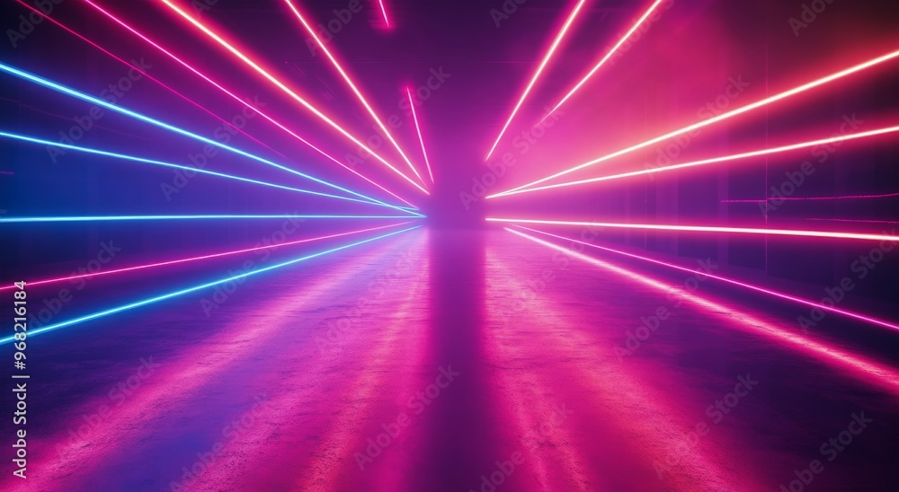 Colorful laser lights create a vibrant atmosphere in a darkened venue during an event Colorful laser lights create a vibrant atmosphere in a darkened venue during an event