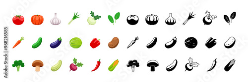 Vegetable icon. Vegetable icon set. Cartoon style. Vector silhouette.