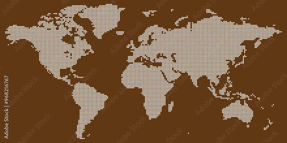 Fototapeta premium World map vector with white on brown colored round dotted