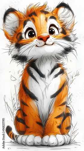 Beautiful little tiger on white background