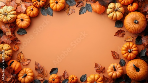 Thanksgiving or Halloween frame with pumpkins, with space for copy