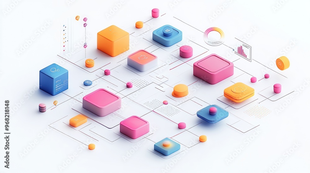 Abstract digital illustration of interconnected geometric shapes.