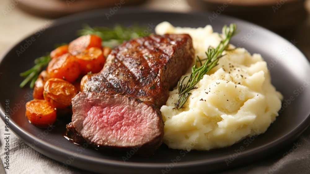 Grilled Steak with Mashed Potatoes and Roasted Carrots Grilled Steak with Mashed Potatoes and Roasted Carrots