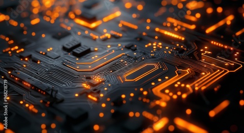 Detailed view of a glowing microchip on a circuit board showcasing advanced t...