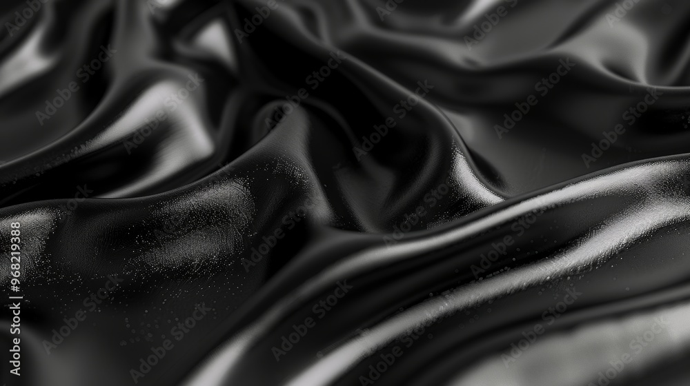 Fototapeta premium A close-up view of elegant black silk fabric draping softly, showcasing its smooth texture and subtle sheen in natural light