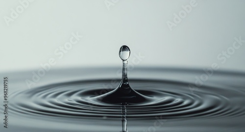 Water droplet creates ripples on a calm surface in a serene environment