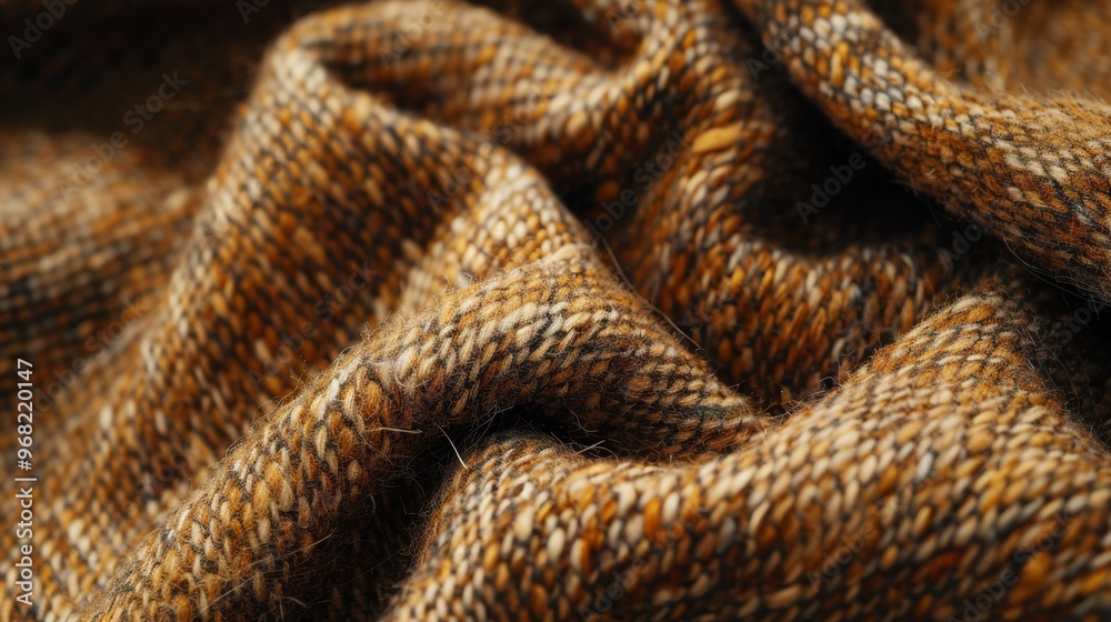 Textured brown fabric with warm tones drapes softly, showcasing intricate weave patterns in natural light Textured brown fabric with warm tones drapes softly, showcasing intricate weave patterns in natural light