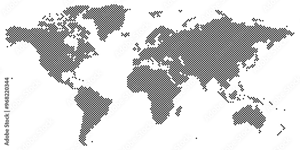 Tetragon world map vector black on white Tetragon world map vector black on white