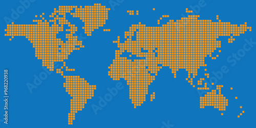 Orange colored square dotted world map vector