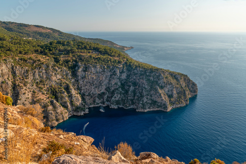 Fototapeta Naklejka Na Ścianę i Meble -  Aerial view of the Butterfly Valley and the Mediterranean sea Fethiye, Mugla