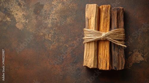 palo santo bundle tied with twine on textured background, ideal for natural healing concept banner design