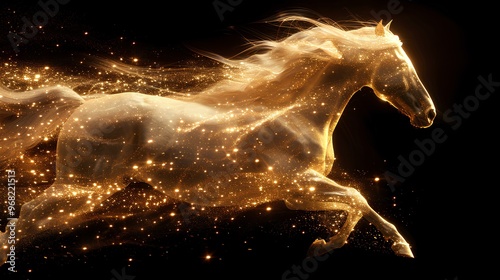 Simple stroke of golden horse illustration silhouette on red background, of Chinese new year, year of the horse	