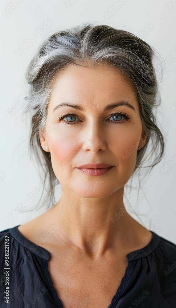 Elegant mature woman with a serene expression on a white background Elegant mature woman with a serene expression on a white background