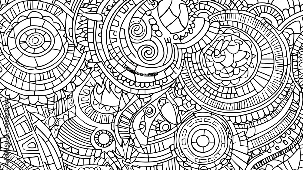 Fototapeta premium Aztec civilization, person in an Aztec calendar, Mexican mandala, coloring picture, black and white image