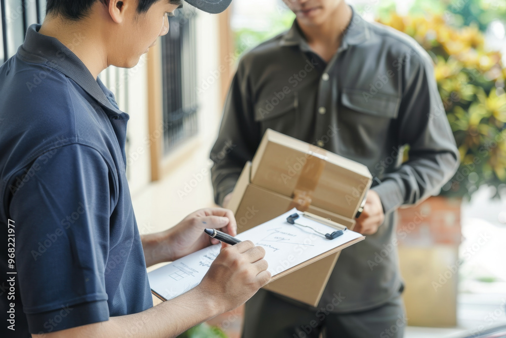 Fototapeta premium Deliveryman delivered package to your home