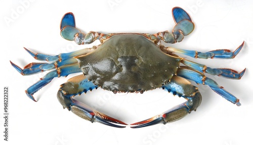 Atlantic, blue, or Maryland blue crab - Callinectes sapidus - native to the waters of the western Atlantic Ocean and the Gulf of Mexico, culinary and economic crustacean shellfish.  isolated on white