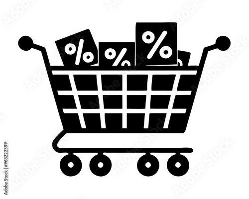 Shopping cart filled with Black Friday sale items and percentages.