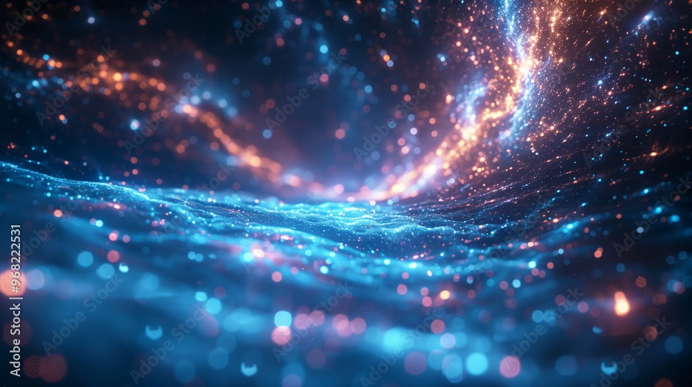 Abstract dynamic glowing tunnel on violet blue background. Futuristic abstraction of particles Or big data. Abstract dynamic glowing tunnel on violet blue background. Futuristic abstraction of particles Or big data.