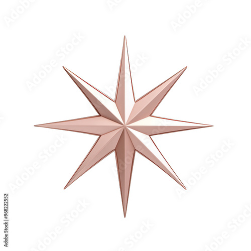 A modern, stylized compass star in a rose gold hue, symbolizing guidance and direction in a minimalist design. transparent background