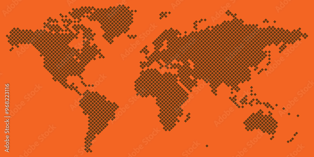 Fototapeta premium Big Tetragon world map vector brown on orange