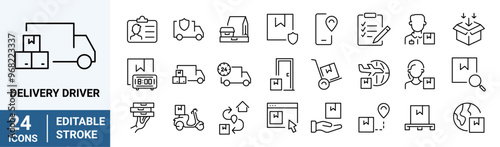 Delivery Driver line web icons. Package delivery, shipping related line icon set Editable stroke