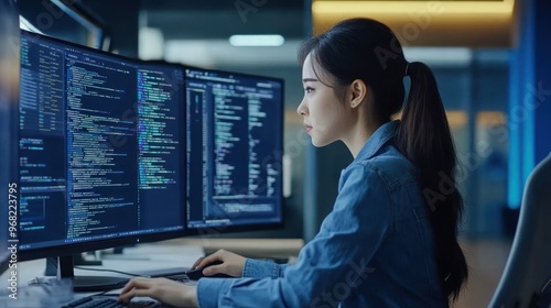 Woman Coding at Desk