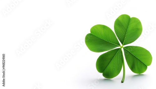 4 leaf leafed clover, green color. a symbol of good luck charm icon, Ireland or luck of the Irish shamrock St. Saint Patricks or Patties day celebration. Isolated on white background with copy space