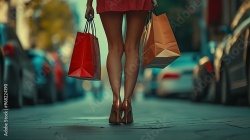 Woman's Legs and Shopping Bags on a Street