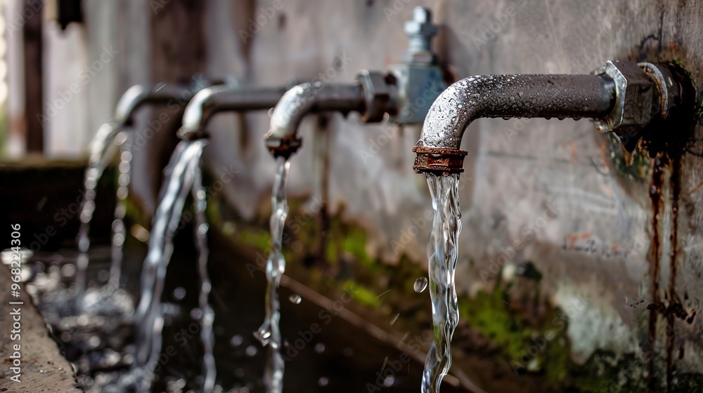 Close-Up of a Rustic Water Fountain with Flowing Water Close-Up of a Rustic Water Fountain with Flowing Water
