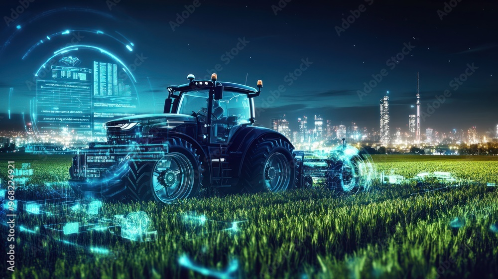 Modern Agriculture: A Tractor with Futuristic Technology Modern Agriculture: A Tractor with Futuristic Technology