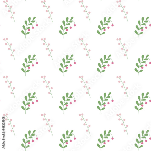 Seamless pattern of simple flowers and plant elements. Vector illustration in cartoon style.