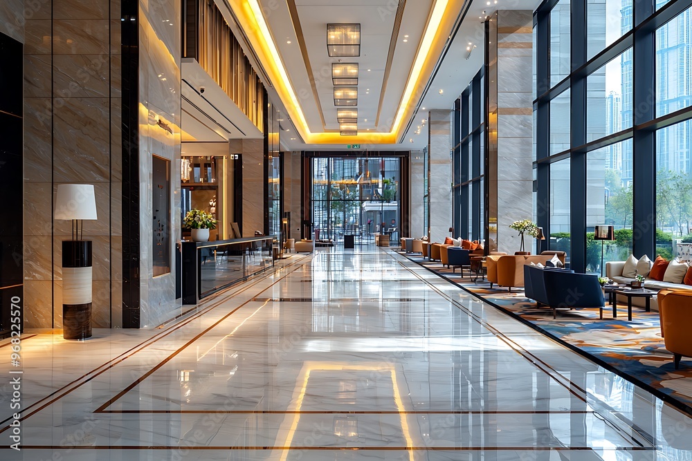 Spacious hotel lobby with beautiful design elements, blending comfort with elegance. Spacious hotel lobby with beautiful design elements, blending comfort with elegance.