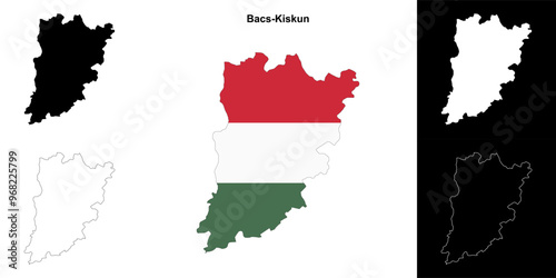 Bacs-Kiskun county outline map set photo