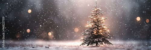Snowy Christmas Tree with Frosted Branches Decorated in Gold and Silver Ornaments - Classic Holiday Tree in a Minimalist White Background - Merry Christmas