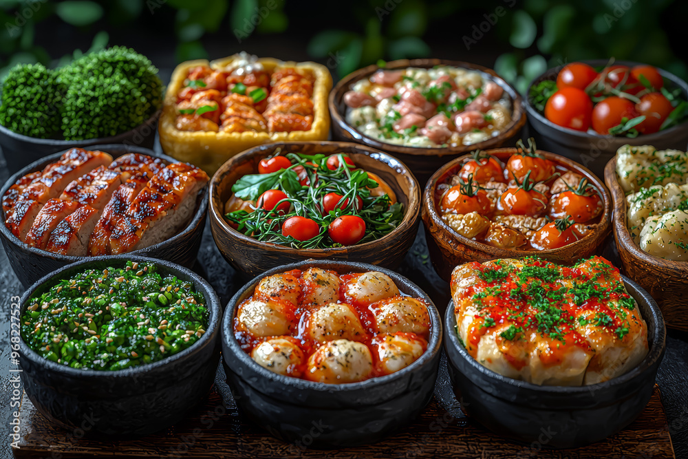 A series of different food recipes using the same base ingredient, showcasing the cyclical use of culinary staples. Concept of cooking and versatility. A series of different food recipes using the same base ingredient, showcasing the cyclical use of culinary staples. Concept of cooking and versatility.