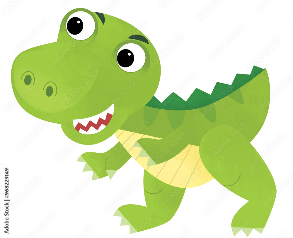 Fototapeta premium cartoon scene with happy prehistoric animal tyrannosaurus rex dino dinosaur smiling and walking isolated on white background illustration for children