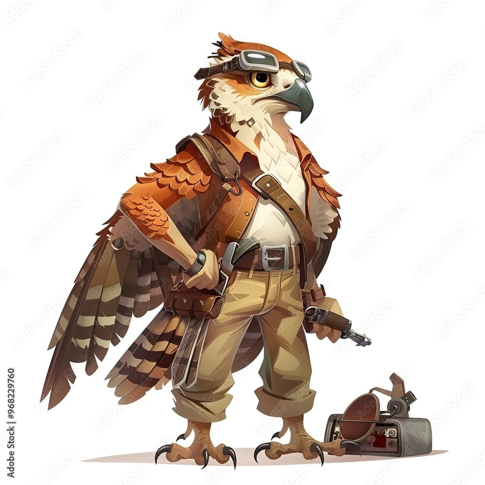 Hawk Carpenter Occupation fantasy animal cartoon isolated whitebackground Hawk Carpenter Occupation fantasy animal cartoon isolated whitebackground